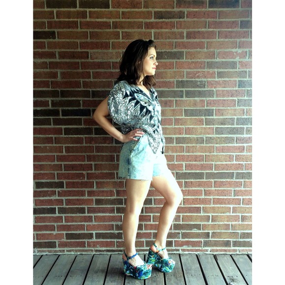 vintage 70s BUTTERFLY SEQUIN silk party statement top cocktail avant garde - Picture 7 of 10